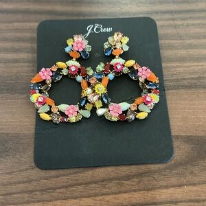 J. Crew floral wreath door knocker style earrings, new on card